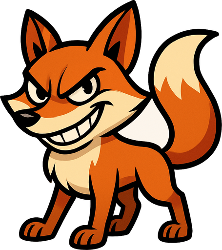 dibuja al animal zorra con expresion malvada estilo igual animado cuerpo completo.
In-Game asset.  2d.  High contrast.  No shadows