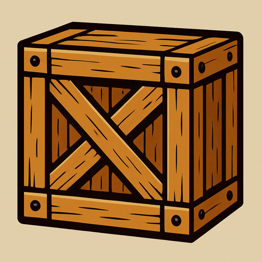 A wooden crate.
In-Game asset.  2d.  High contrast.  No shadows
