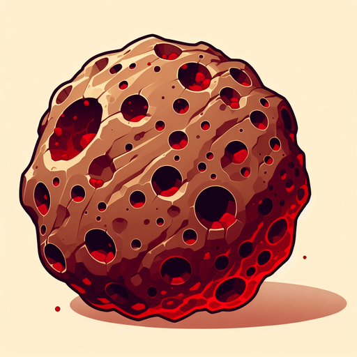 create a brown asteroid with red holes.
Single Game Texture.  In-Game asset.  2d.  Blank background.  High contrast.  No shadows