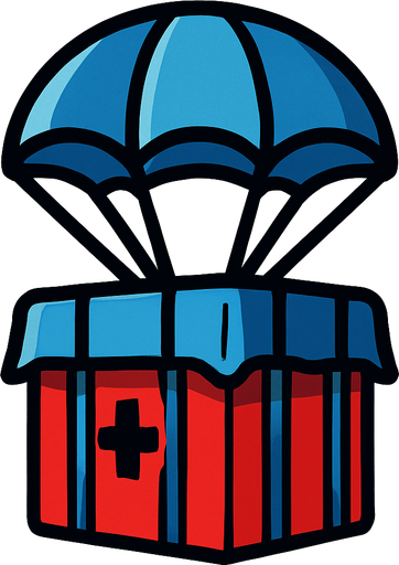 pubg gibi oyunlarda olan gökyüzünden düşen sağlık paketi çiz.
In-Game asset.  2d.  High contrast.  No shadows