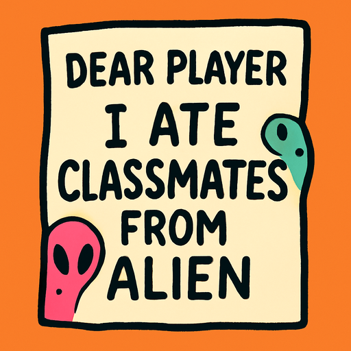 A note that says dear player 
I ate classmates from alien.
In-Game asset.  High contrast.  No shadows