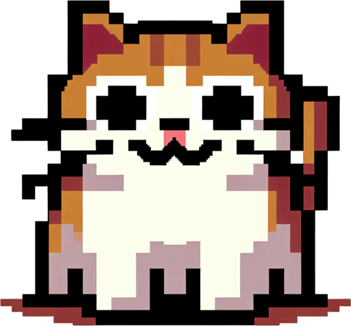 8-bit. Cartoon. Funny. Stray cat. In game asset. No background. No shadow. High quality. Single Game Texture. In-Game asset. 2d. Blank background. High contrast. No shadows.