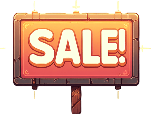 Sale! Sign.
Single Game Texture.  In-Game asset.  2d.  Blank background.  High contrast.  No shadows