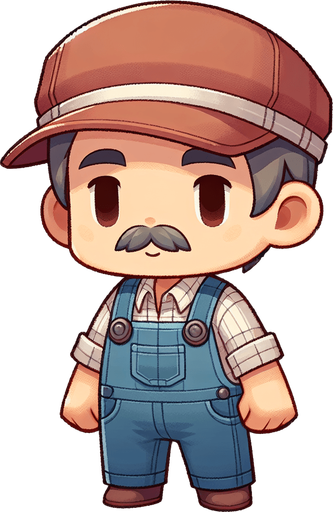farmer mario . Single 2D Mario Character. In-Game asset. 2d. Blank background.