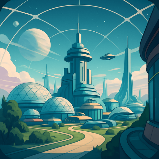 Front-facing icon, Fullscreen modern App Store art style with futuristic colony, 16:9, high definition.  No text captions!