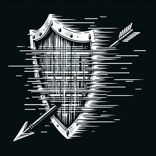 A shield shape that looks warped, dissolving at the edges, or made of static/glitches. Could show an arrow bouncing off at a weird angle or fizzling into nothing..
Single Game Texture.  In-Game asset.  2d.  Blank background.  High contrast.  No shadows