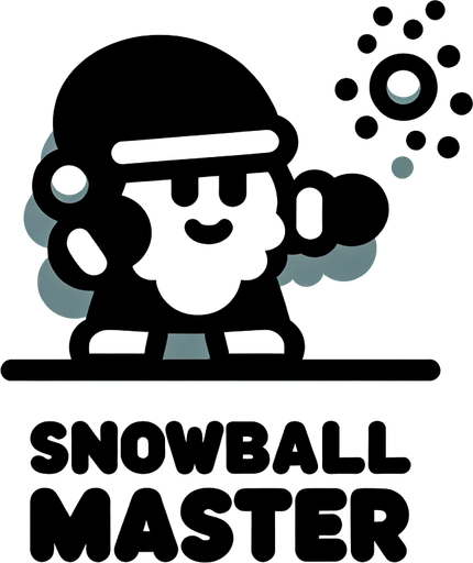 Icon for santa throwing a snowball, cartoon, with the text: „Snowball Master“ at top Single Game Texture. In-Game asset. 2d. Blank background. High contrast. No shadows.