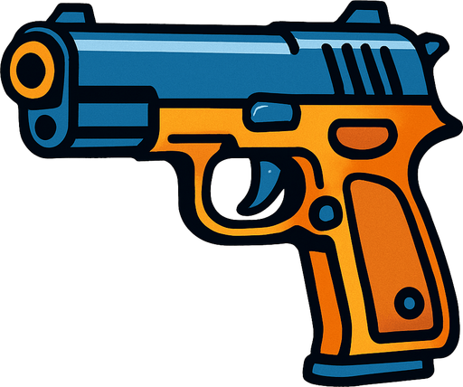 Arme a feu.
In-Game asset.  2d.  High contrast.  No shadows