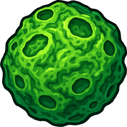 bio green  living asteroid.
Single Game Texture.  In-Game asset.  2d.  Blank background.  High contrast.  No shadows