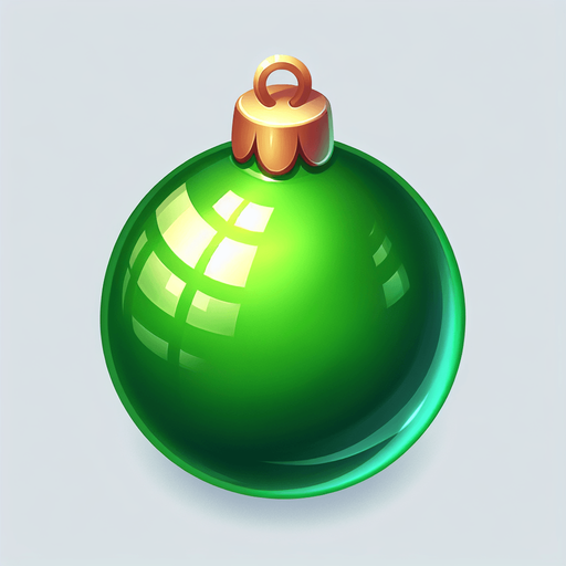 a christmas green ball . plastic style. Single Game Texture. In-Game asset. 2d. Blank background. High contrast. No shadows.