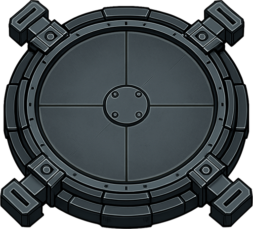 steel platform, circular, sci-fi, metal, locking feet on outside, top-down.
In-Game asset.  2d.  High contrast.  No shadows