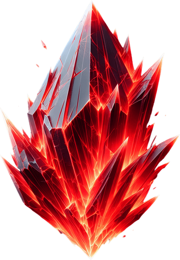 A sharp, faceted red crystal or gem shard glowing hotly..
Single Game Texture.  In-Game asset.  2d.  Blank background.  High contrast.  No shadows