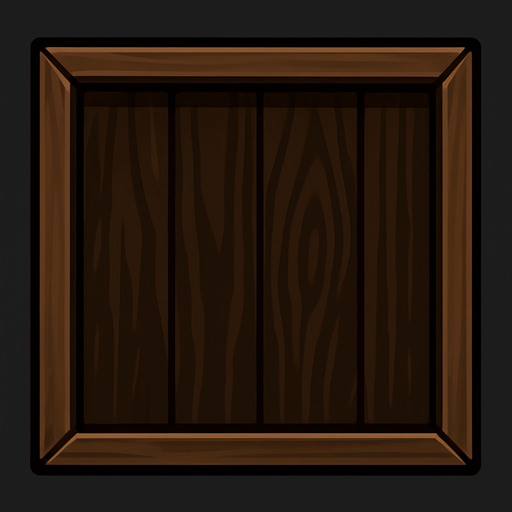 haz una caja con bordes estrechos y el fondo de color madera oscuro.
In-Game asset.  2d.  High contrast.  No shadows