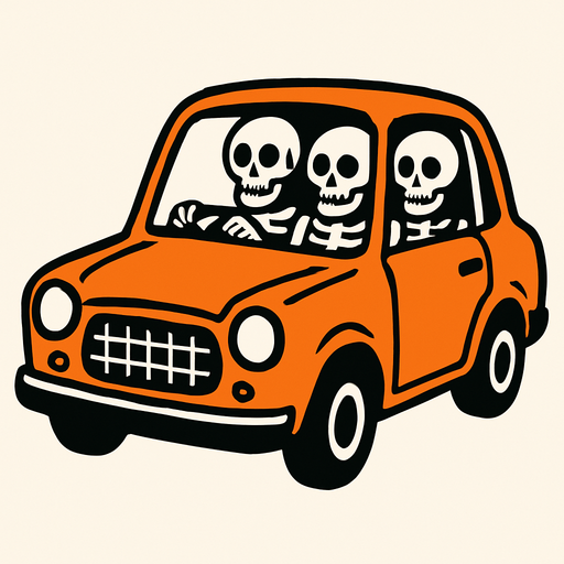 auto con 3 esqueletos.
In-Game asset.  2d.  High contrast.  No shadows