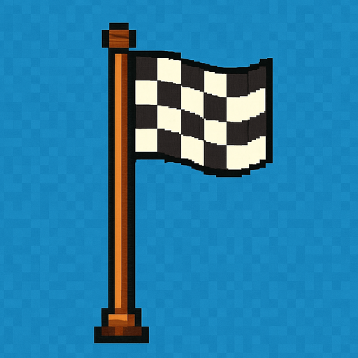 Bandera de meta en un gran poste 
Pixelado.
In-Game asset.  2d.  High contrast.  No shadows