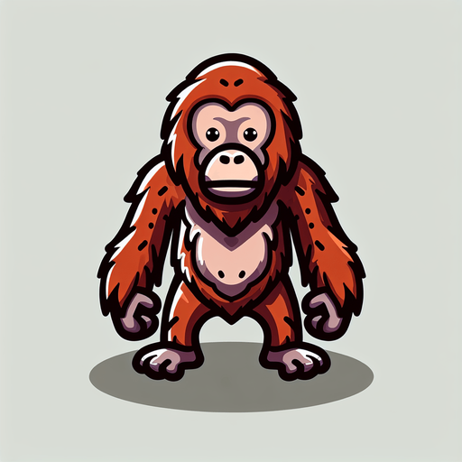 An orangutan in a cartoon image..
Single Game Texture. In-Game asset. 2d. Blank background. High contrast. No shadows.
