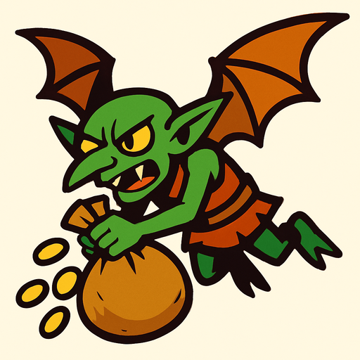 uçan goblin yağmacı.
In-Game asset.  2d.  High contrast.  No shadows