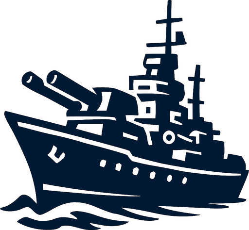 The medium warship balances speed and firepower. It is equipped with multiple cannons and moderate armor. It moves steadily and can withstand more hits than smaller ships, making it a tougher target..
In-Game asset.  2d.  High contrast.  No shadows