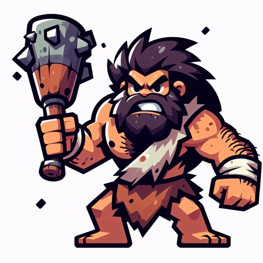 A animated image of a aggressive caveman with a club.
Single Game Texture. In-Game asset. 2d. Blank background. High contrast. No shadows.