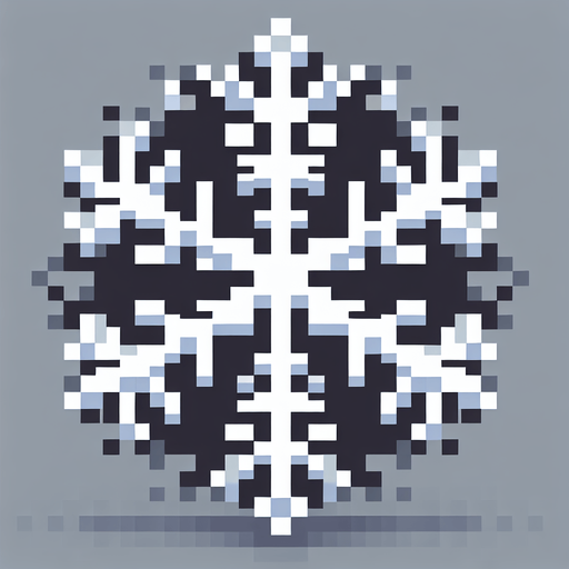 pixelated snow flake Single Game Texture. In-Game asset. 2d. Blank background. High contrast. No shadows.