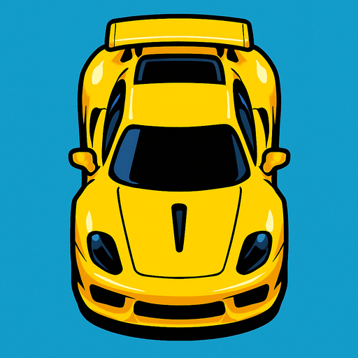 Yellow sports car arcade top view.
In-Game asset.  2d.  High contrast.  No shadows