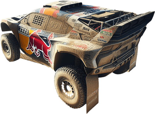 Photorealistic Cross-Country Dakar-Rally-Car from back,Top view.