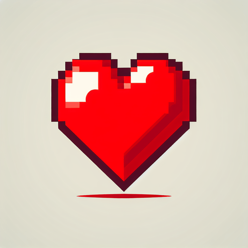1 heart for lives in a video game
Single Game Texture. In-Game asset. 2d. Blank background. High contrast. No shadows.
