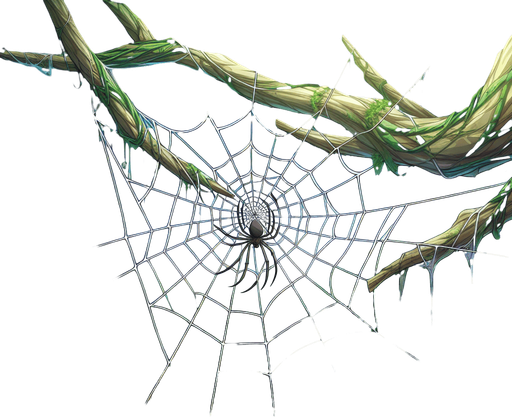 amazing spider web on tree branch. anime image. green landscape
Single Game Texture.  In-Game asset.  2d.
