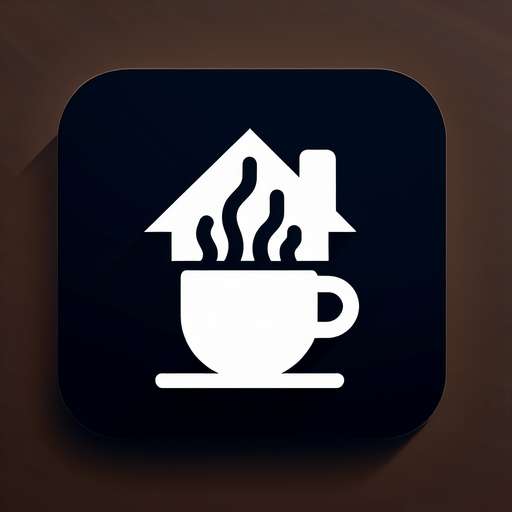 Home Button Icon, Coffee Themed.
Single Game Texture. In-Game asset. 2d. Blank background. High contrast. No shadows.