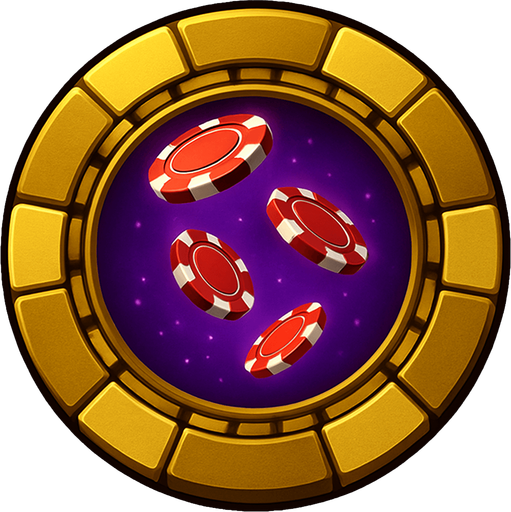 Change the image of the shield in the center to poker chips falling from the sky. Change the background color in the center to purple.