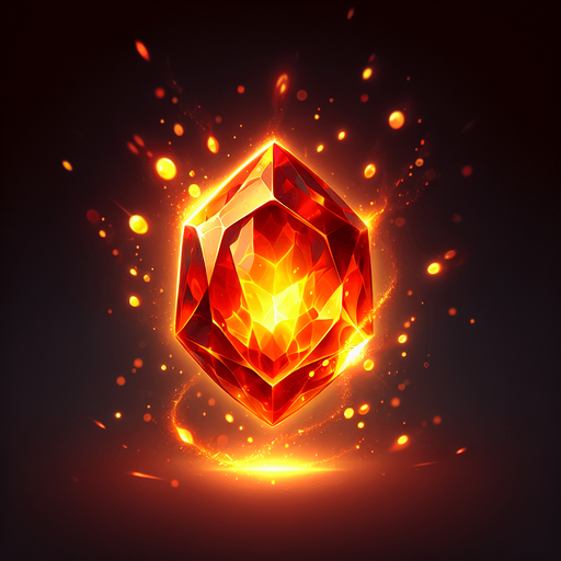Magic Orange Gem.
Single Game Texture. In-Game asset. 2d. Blank background. High contrast. No shadows.