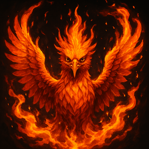 Fénix envuelto en llamas mirando al frente, algo realista, pero no poner un pájaro rojo cualquiera.
In-Game asset.  2d.  High contrast.  No shadows