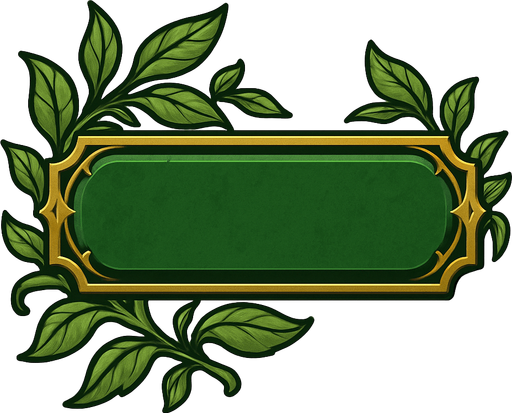 a LOTR style button with elegant and green leaves.
In-Game asset.  2d.  High contrast.  No shadows