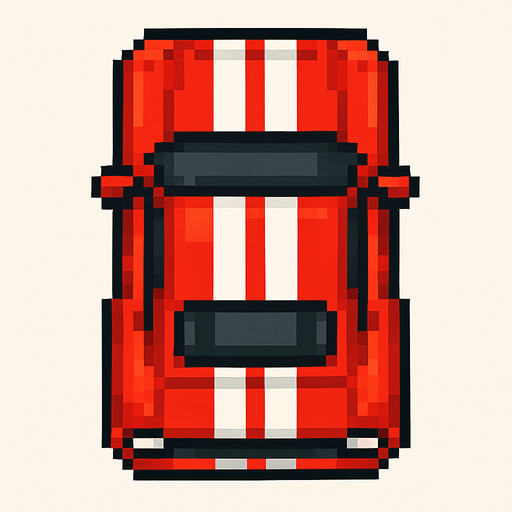 Draw 2d pixel car top view Red+white.
In-Game asset.  2d.  High contrast.  No shadows