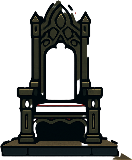 An imposing medieval throne room draped in red velvet, dark stone pillars, torches casting shadows, the throne elevated above all. realistic

In-Game asset.  2d.  High contrast.  No shadows