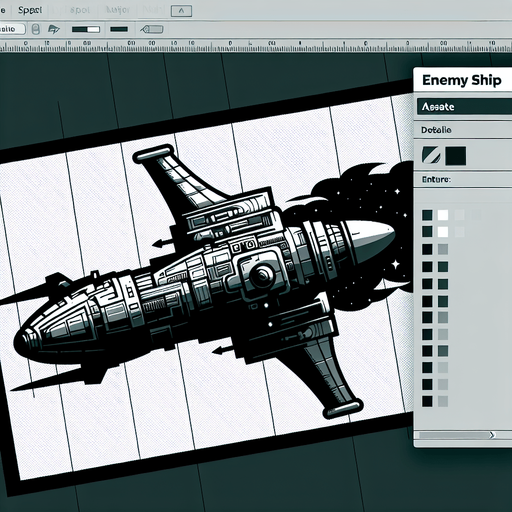enemy ship facing up.
Single Game Texture.  In-Game asset.  2d.  Blank background.  High contrast.  No shadows