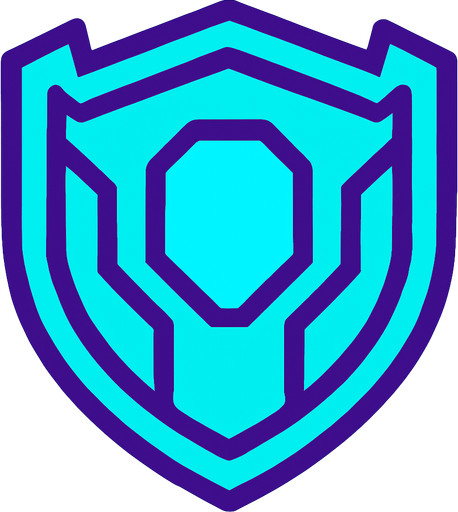 Icono de escudo futurista.
In-Game asset.  2d.  High contrast.  No shadows