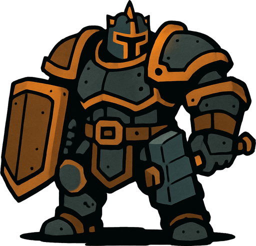 bulky warrior like a tank.
In-Game asset.  2d.  High contrast.  No shadows