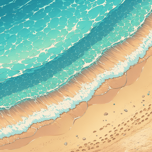 gap sea water beach and sand top down anime style.