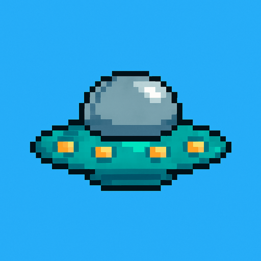 pixel ufo.
In-Game asset.  2d.  High contrast.  No shadows