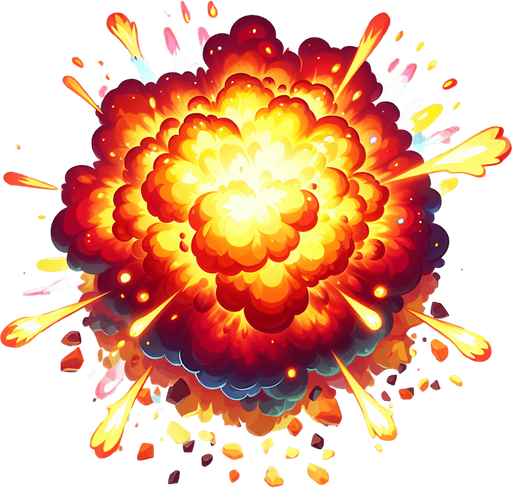 Explosion.
Single Game Texture. In-Game asset. 2d. Blank background. High contrast. No shadows.