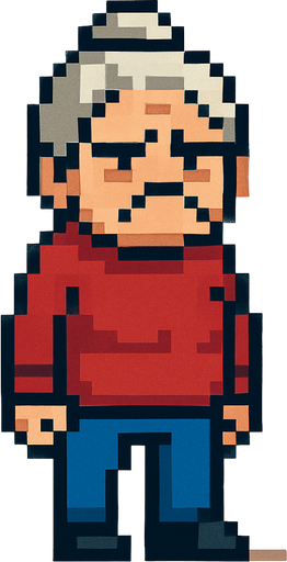 bad regular frown casual old woman full body 2d pixel art.
In-Game asset.  2d.  High contrast.  No shadows