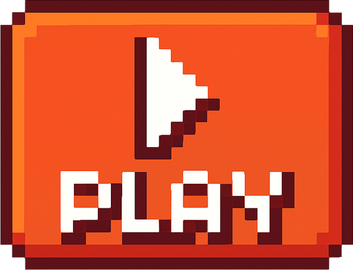 This is a play button. No background. Writing the  Play But pixel art style Transparent background. Blank background. No shadows. 2d. In-Game asset. flat make it more animation style