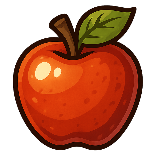 Apple.
Single Game Texture.  In-Game asset.  2d.  Blank background.  High contrast.  No shadows