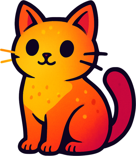 Chat (animal), au pelage couleur fruit.
In-Game asset.  2d.  High contrast.  No shadows