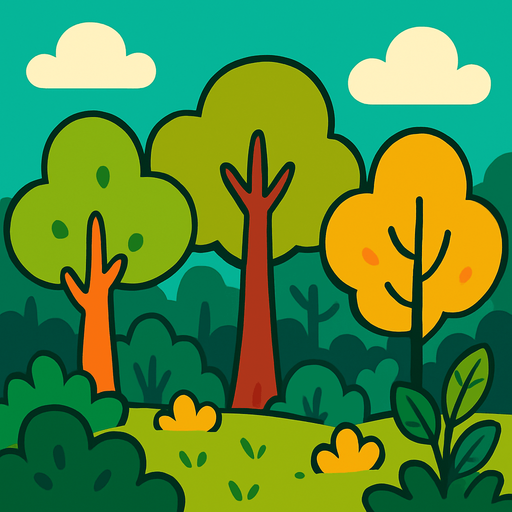 fond d'écran forêt mignonne.
In-Game asset.  2d.  High contrast.  No shadows