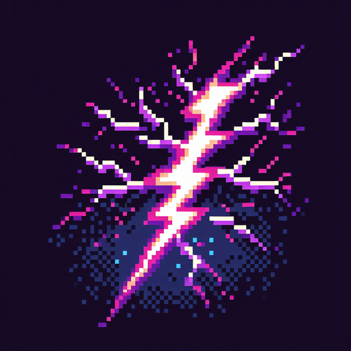 pixel art of a single lightning strike.
Single Game Texture. In-Game asset. 2d. dark background. High contrast. No shadows.