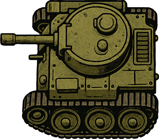 military, old, tank, top view.
In-Game asset.  2d.  High contrast.  No shadows
