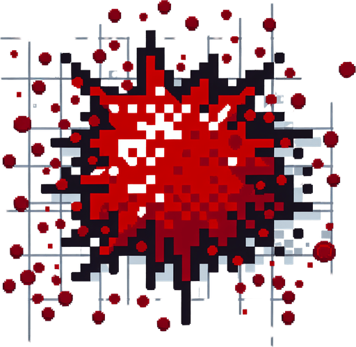 16 bit sprite of a blood splatter Single Game Texture. In-Game asset. 2d. Blank background. High contrast. No shadows.