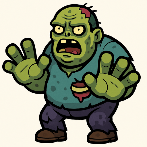 2D. Fat zombie. His hands are too big..
In-Game asset.  2d.  High contrast.  No shadows
